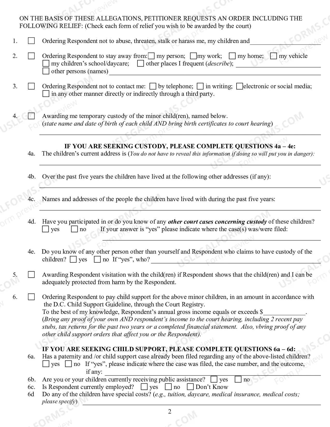 Preview Petition and Affidavit for a Civil Protection Order