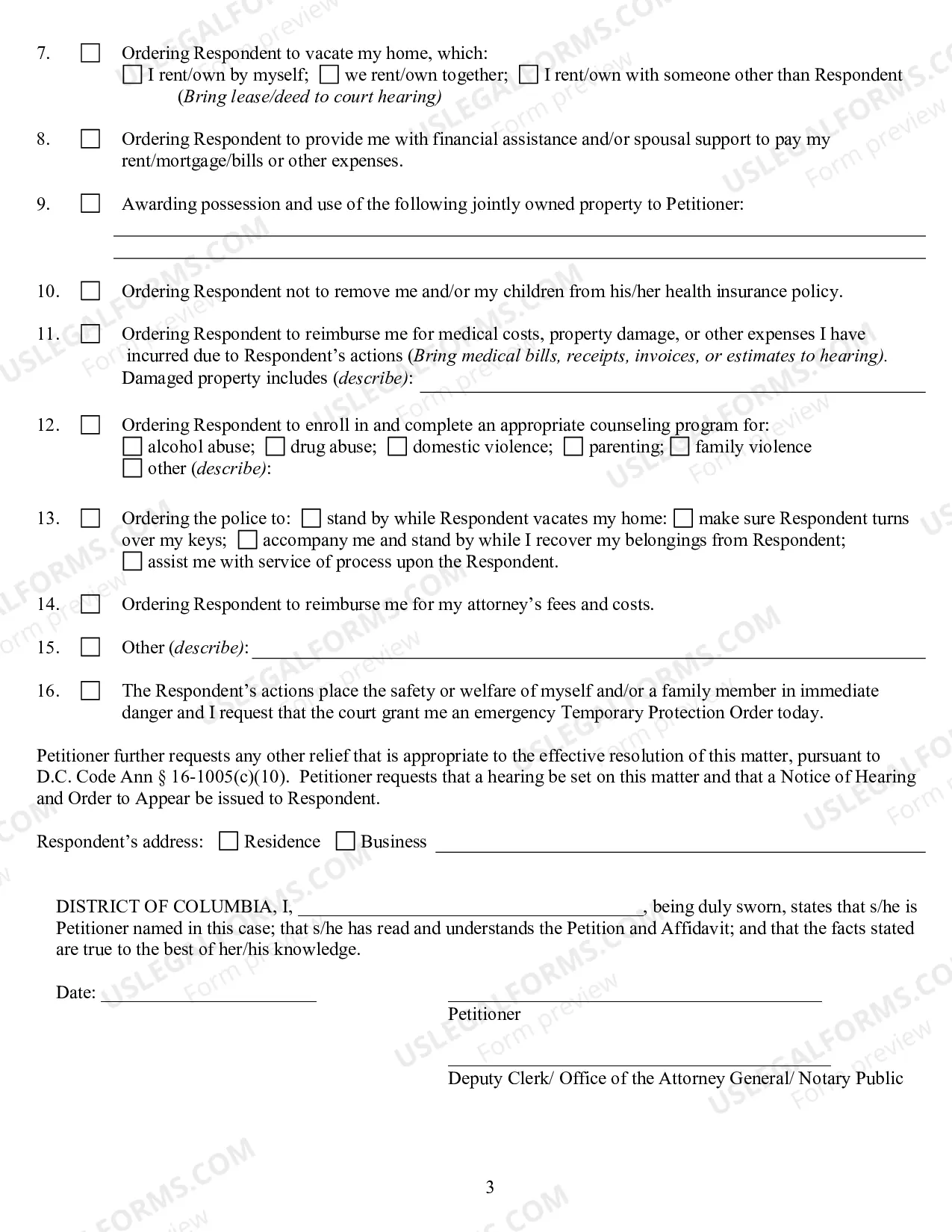 Preview Petition and Affidavit for a Civil Protection Order