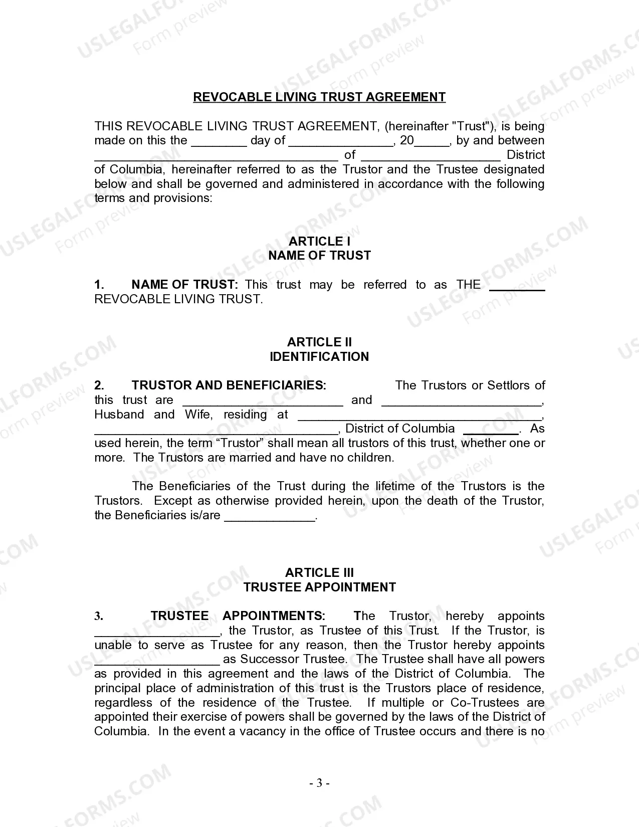 Preview Living Trust for Husband and Wife with No Children