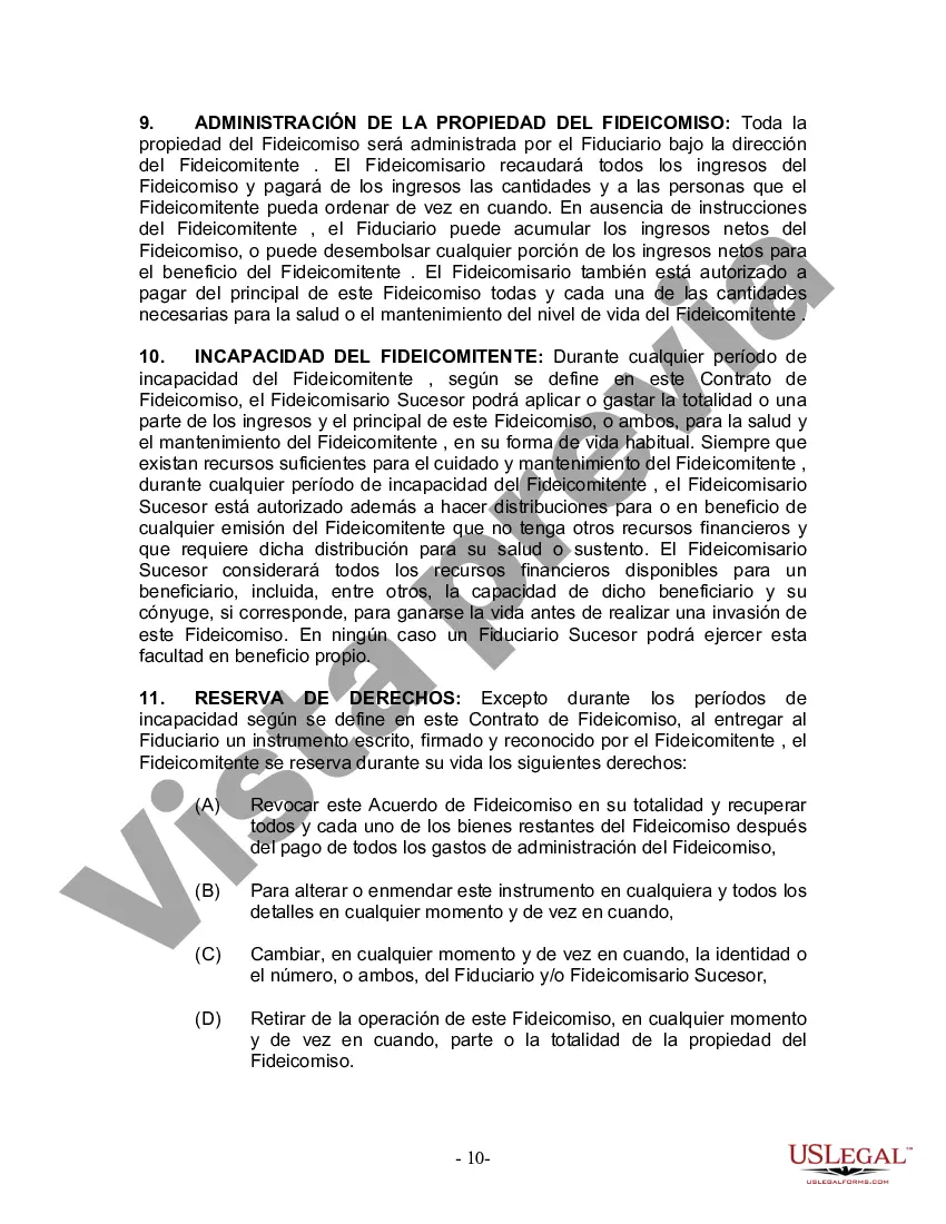 Preview Fideicomiso en Vida para Individuos Solteros, Divorciados o Viudos (o Viudos) sin Hijos