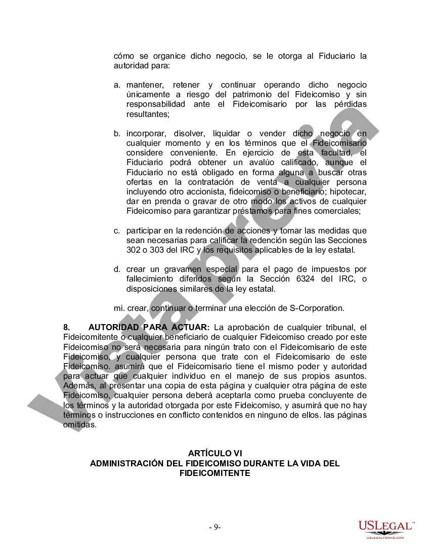 Preview Fideicomiso en Vida para Individuos Solteros, Divorciados o Viudos (o Viudos) sin Hijos