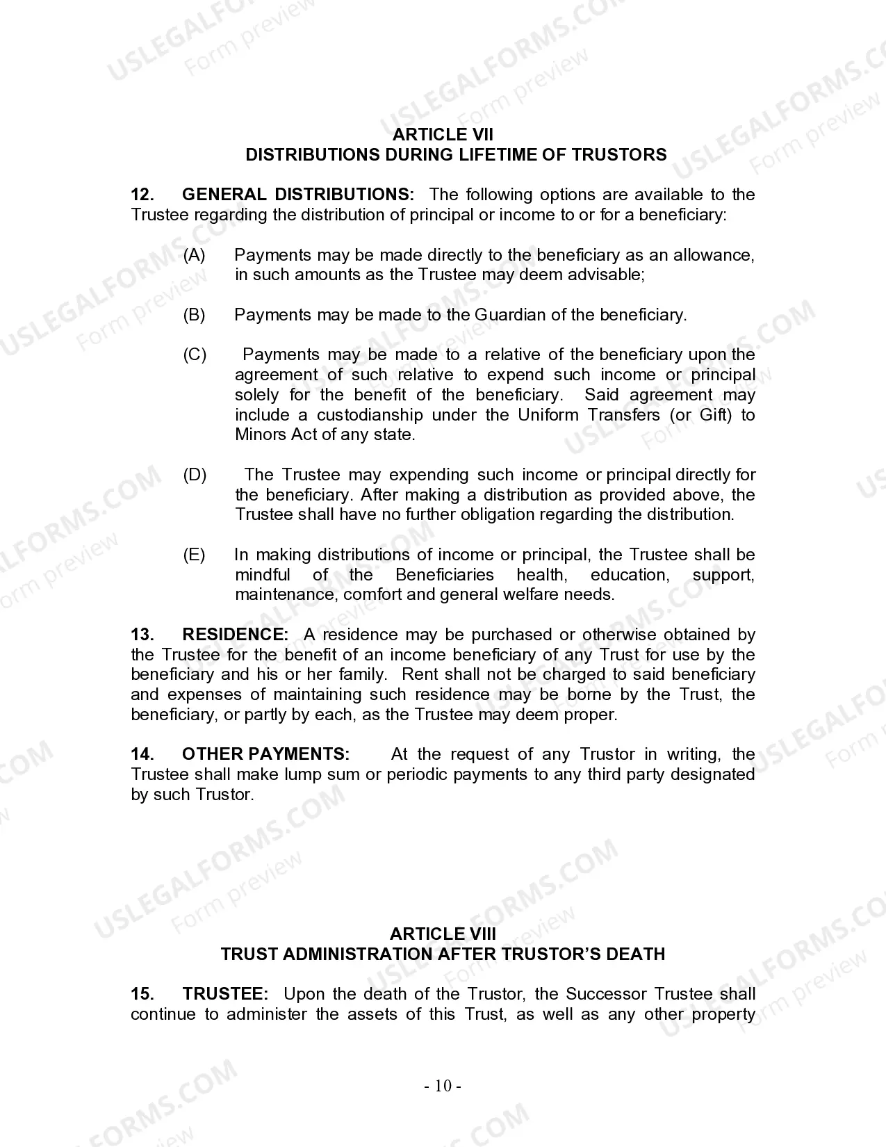 Preview Living Trust for Individual Who is Single, Divorced or Widow (or Widower) with No Children