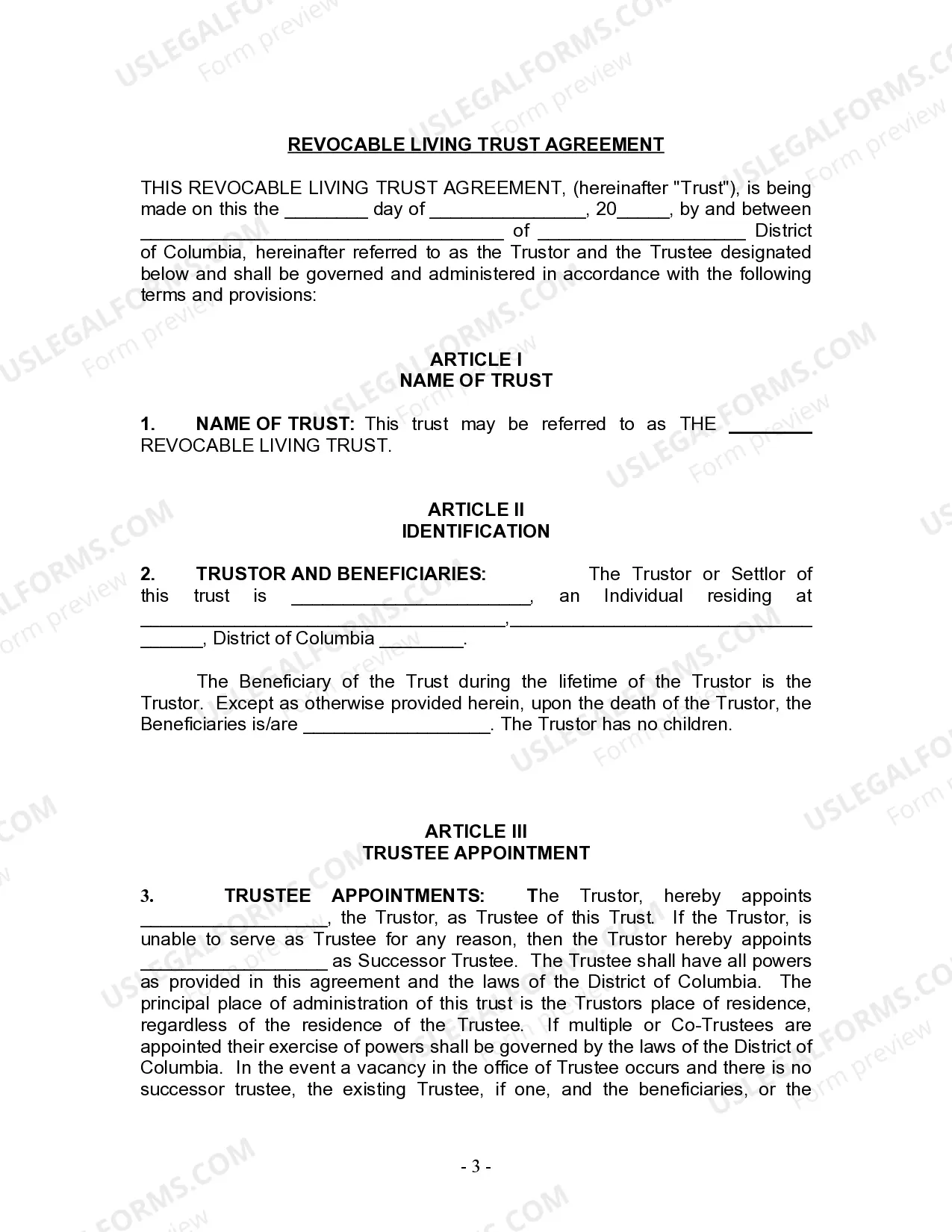 Preview Living Trust for Individual Who is Single, Divorced or Widow (or Widower) with No Children