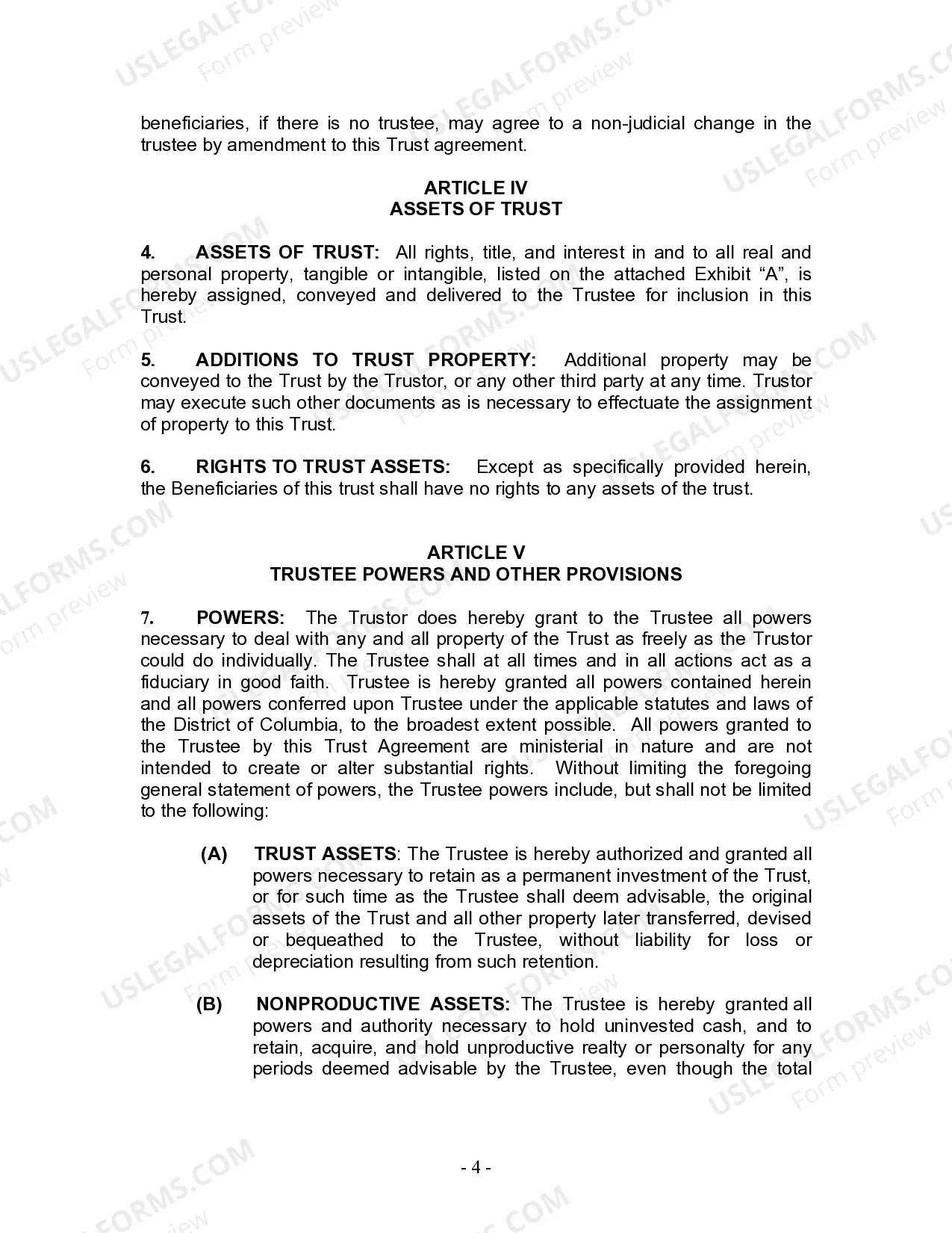 Preview Living Trust for Individual Who is Single, Divorced or Widow (or Widower) with No Children