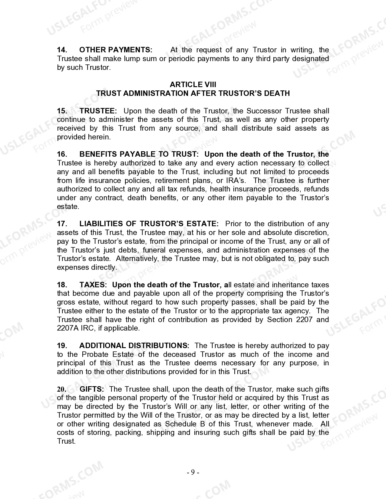 Preview Living Trust for Individual Who is Single, Divorced or Widow (or Widower) with Children