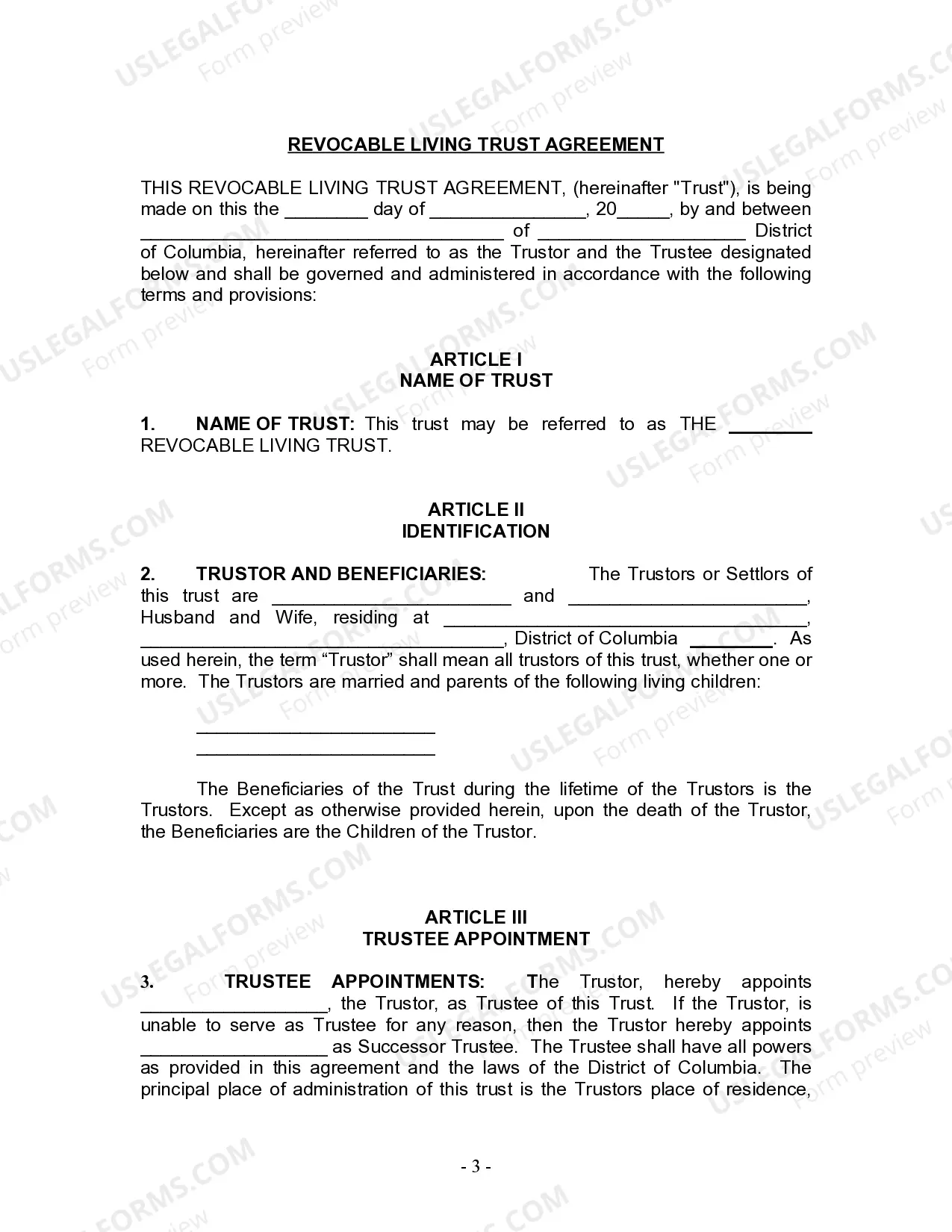 Preview Living Trust for Husband and Wife with Minor and or Adult Children