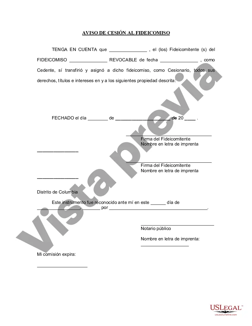 Preview Aviso de cesión a un fideicomiso en vida