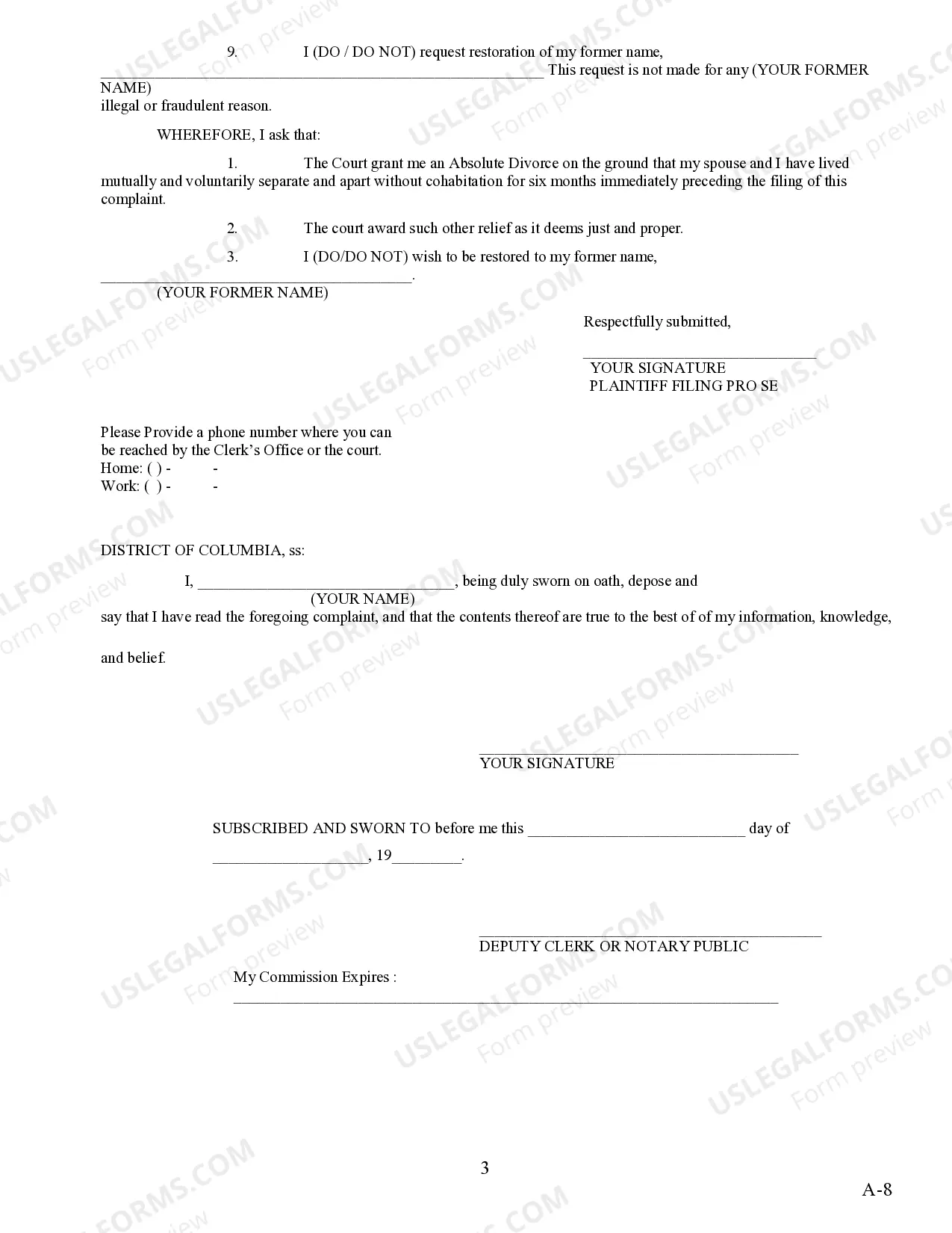 Preview Complaint for Absolute Divorce - 6 months mutual and voluntary legal separation