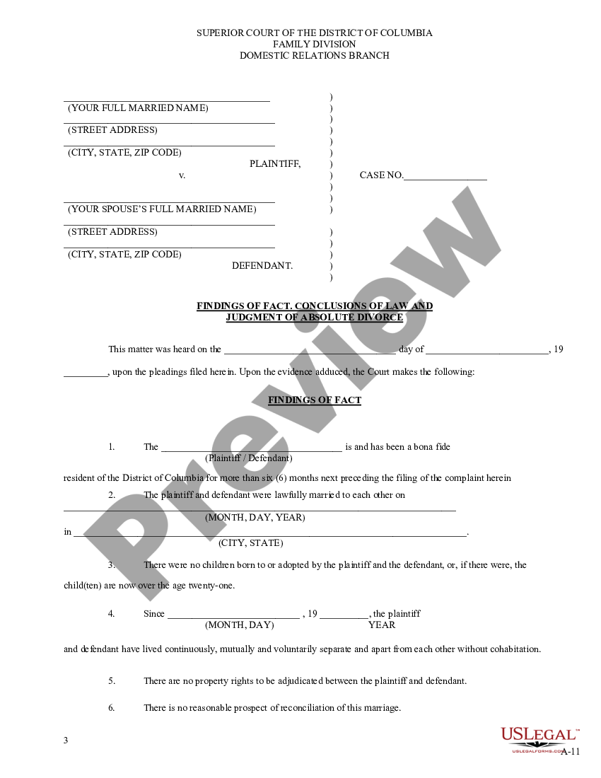 District of Columbia Findings of Fact, Conclusions of Law and Judgment ...