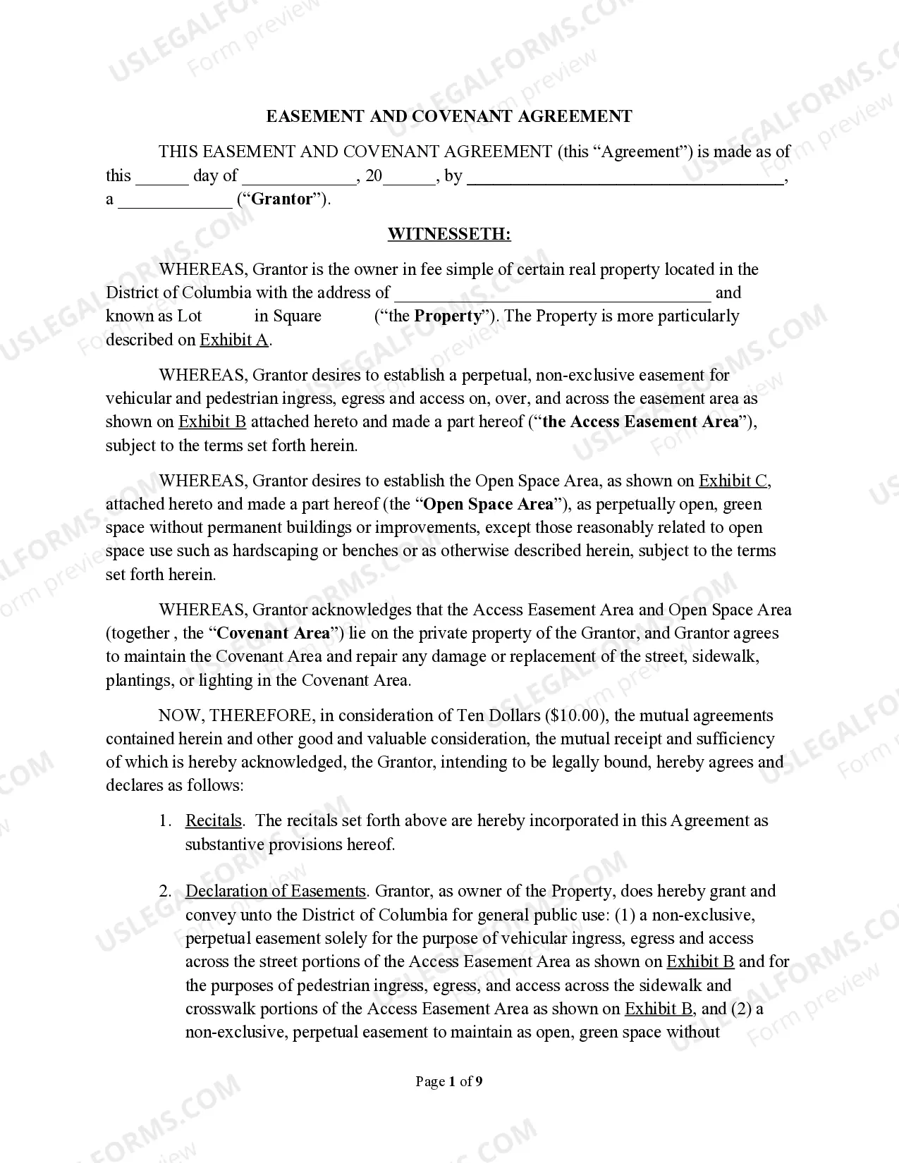 Preview Easement and Covenant Agreement