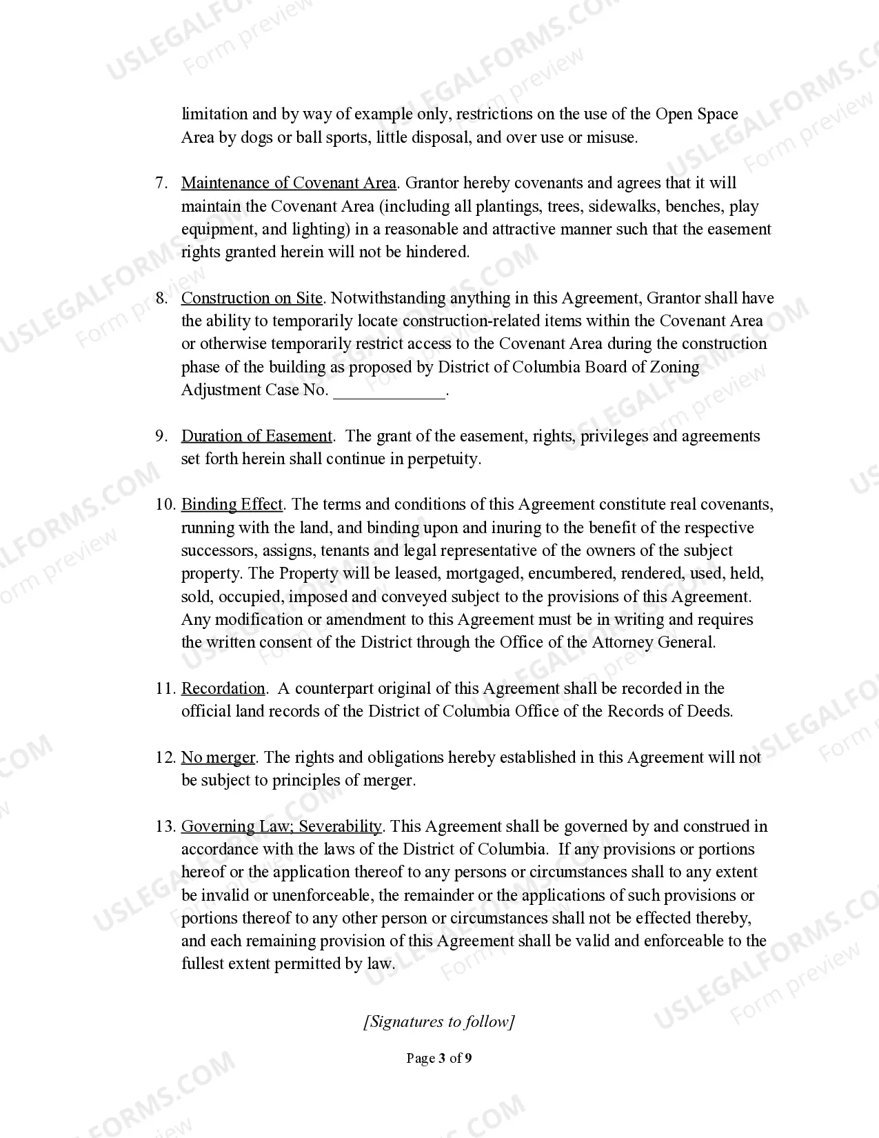 Preview Easement and Covenant Agreement