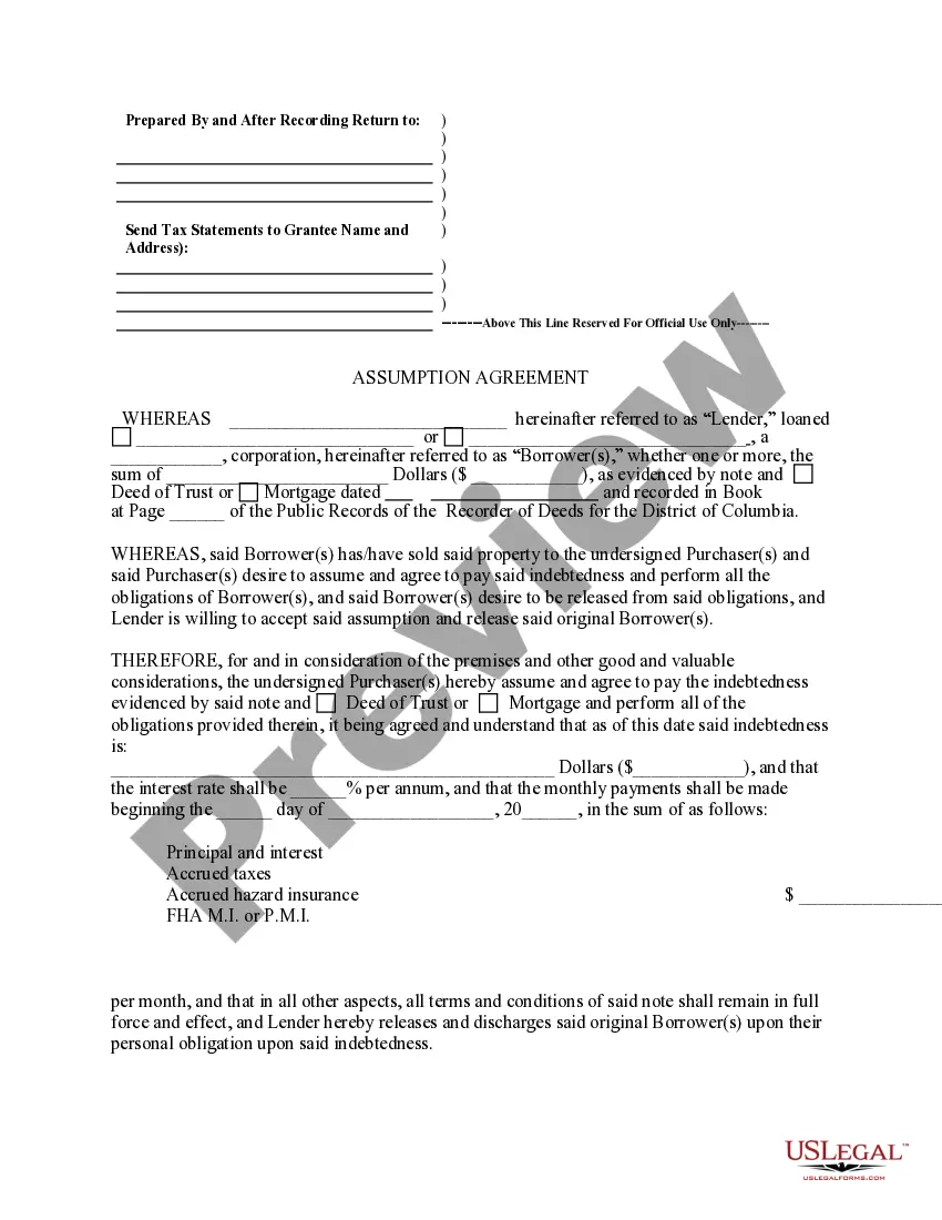 Get Assumption Agreement of Deed of Trust and Release of Original Mortgagors Preview Assumption Agreement of Deed of Trust and Release of Original Mortgagors