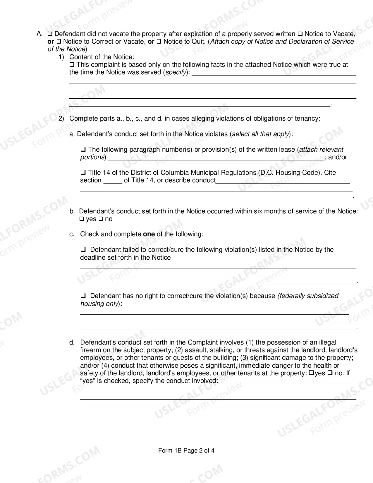 Preview Complaint for Possession of Property (Eviction) For Reasons Other Than Nonpayment of Rent