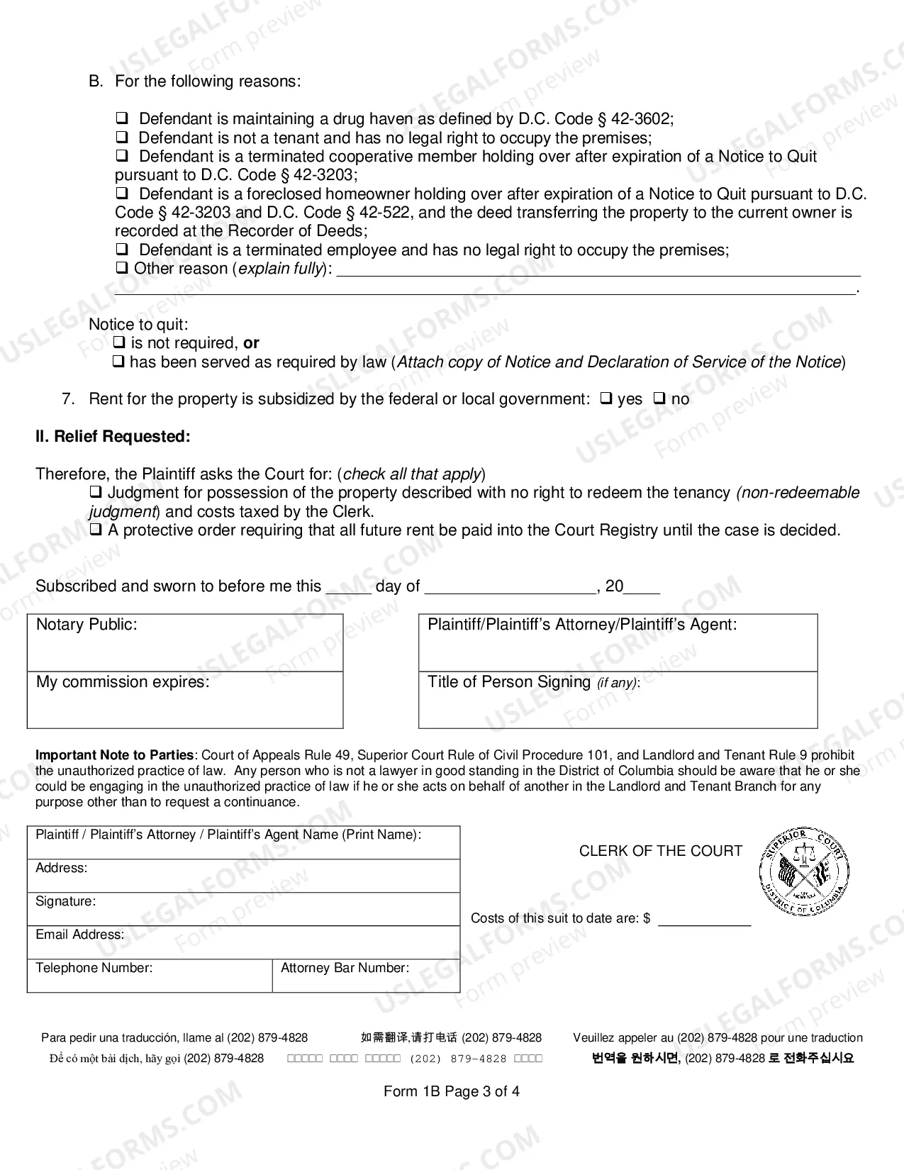 Preview Complaint for Possession of Property (Eviction) For Reasons Other Than Nonpayment of Rent