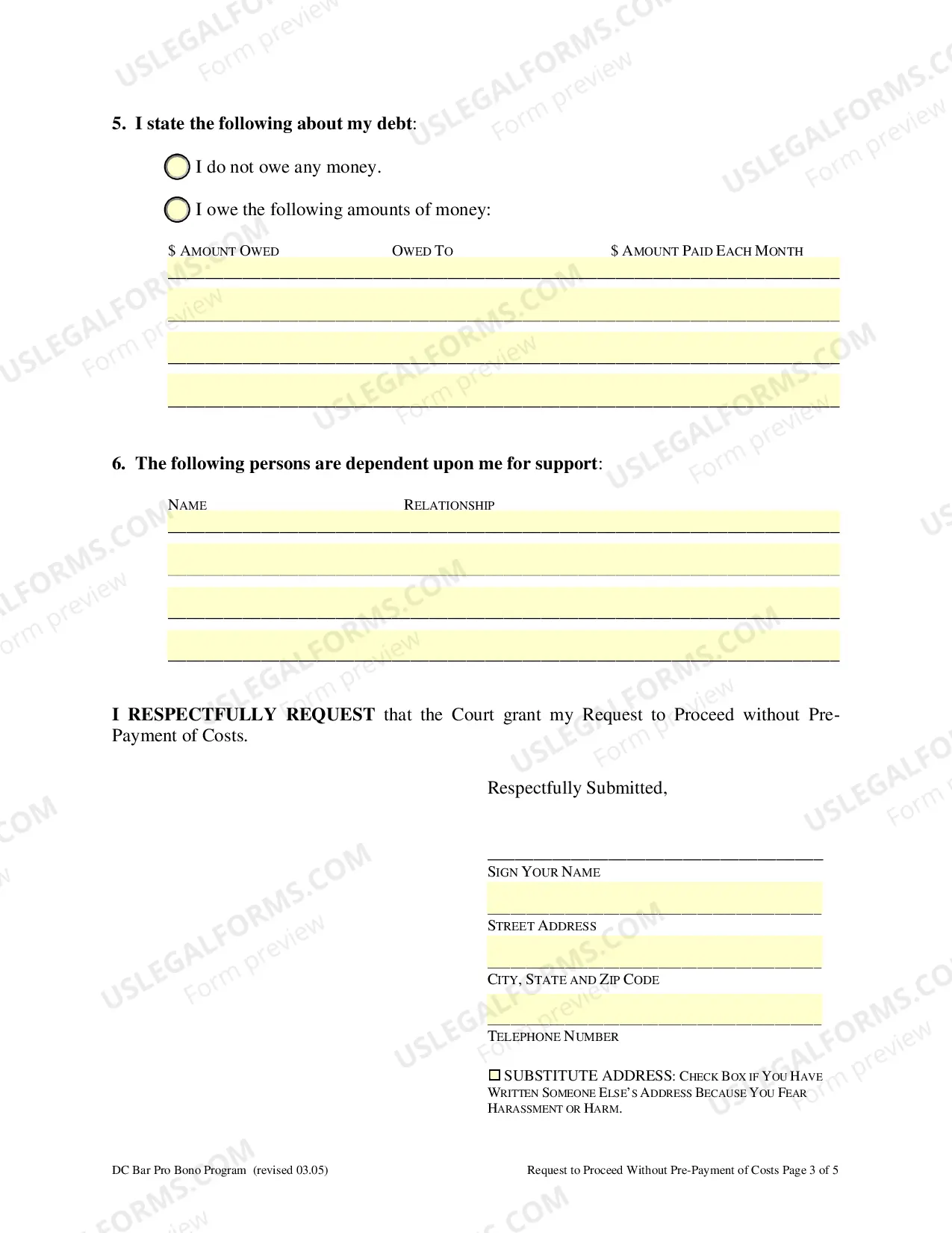 Preview Request To Proceed Without Pre-Payment of Costs