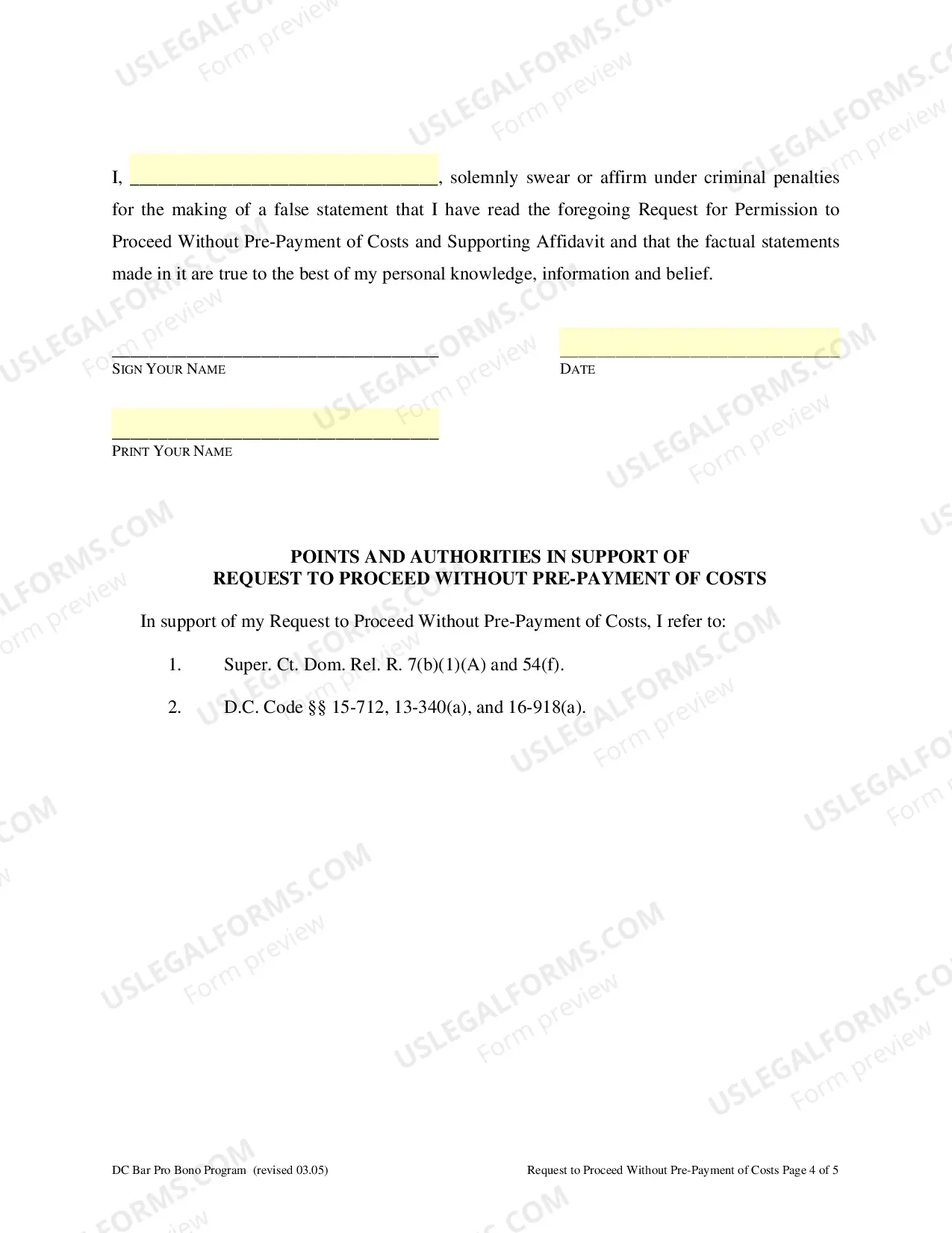 Preview Request To Proceed Without Pre-Payment of Costs