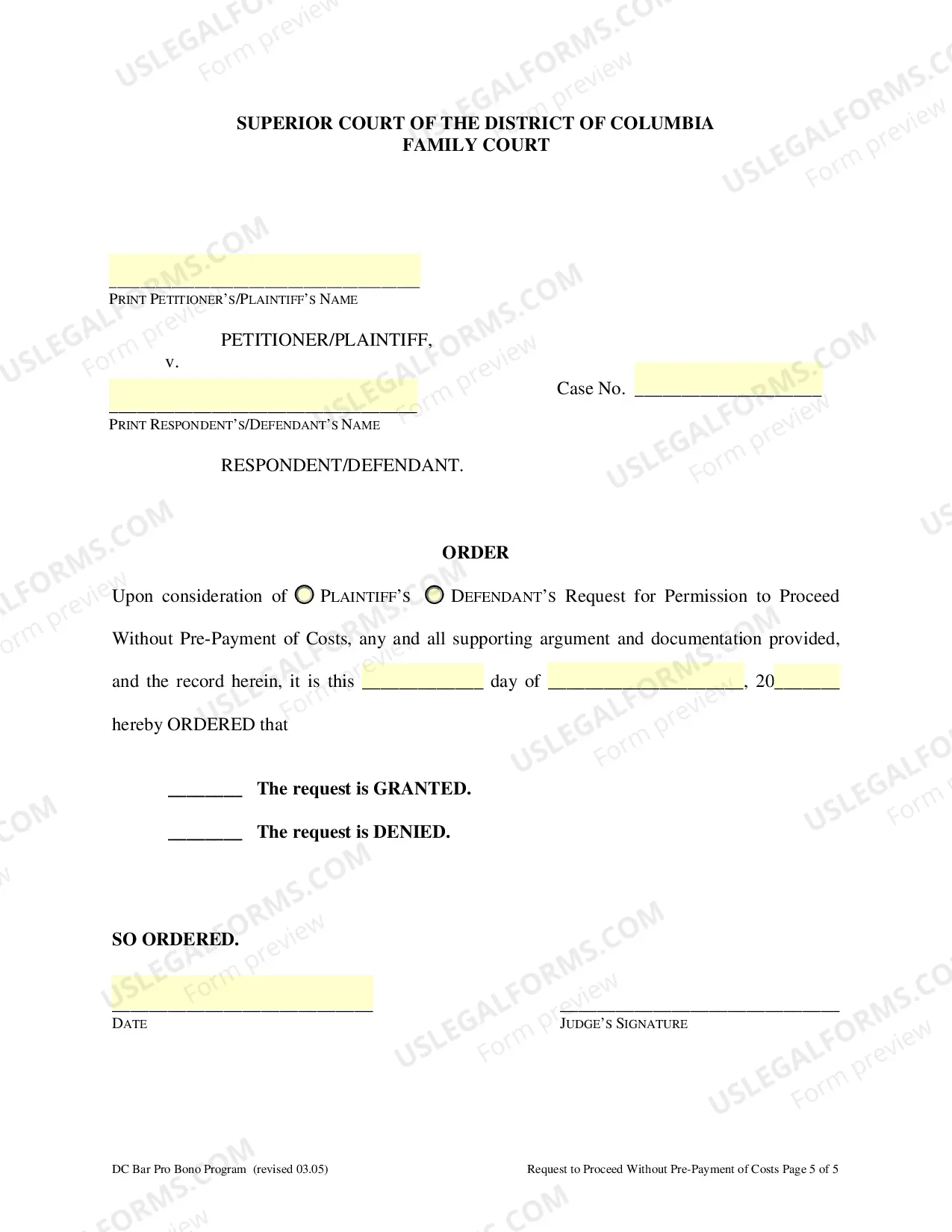 Preview Request To Proceed Without Pre-Payment of Costs