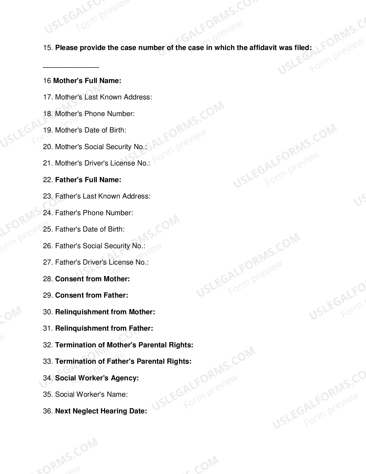 Preview Adoption Information Sheet
