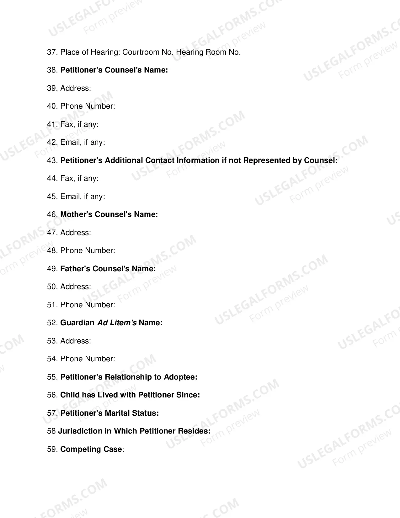 Preview Adoption Information Sheet