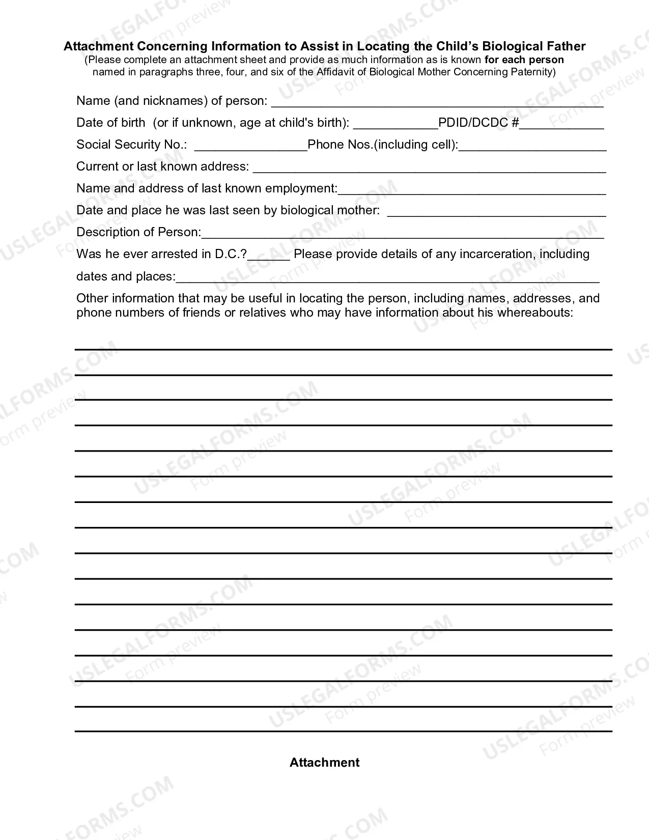 Preview Biological Mother's Affidavit Concerning Paternity