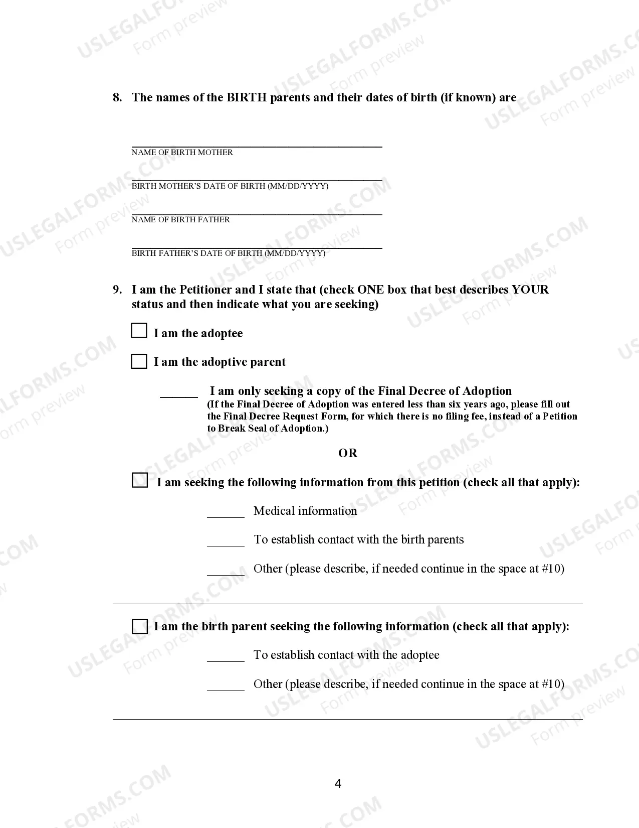 Preview Petition to Break Seal of Adoption