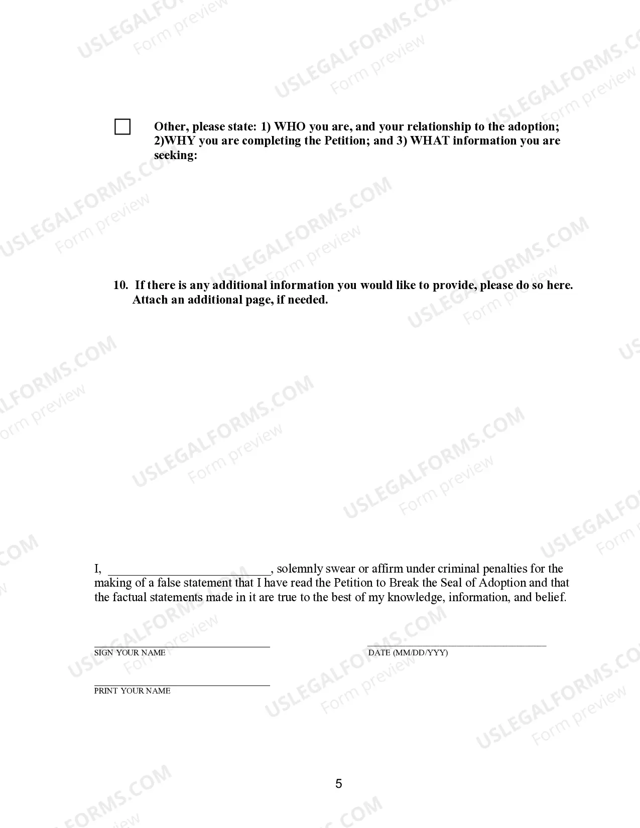 Preview Petition to Break Seal of Adoption