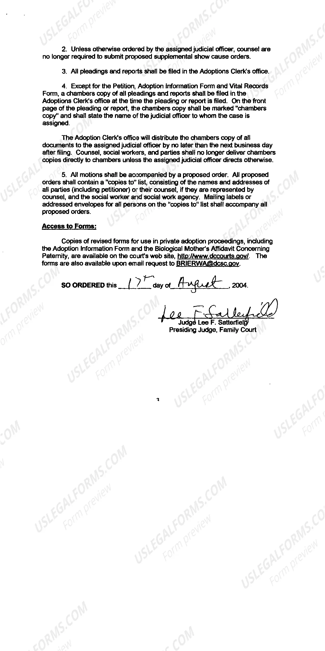 Preview Satterfield General Order Concerning Private Adoption Cases