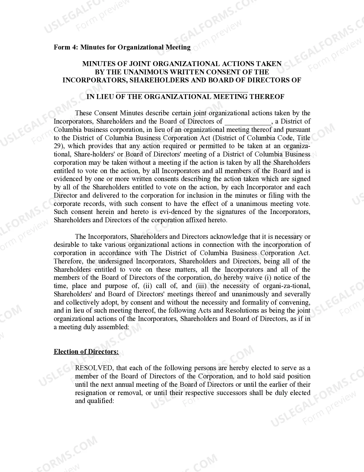 Preview Minutes for Organizational Meeting