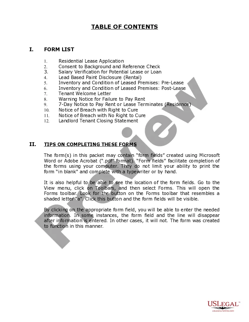 Preview District of Columbia Supplemental Residential Lease Forms Package