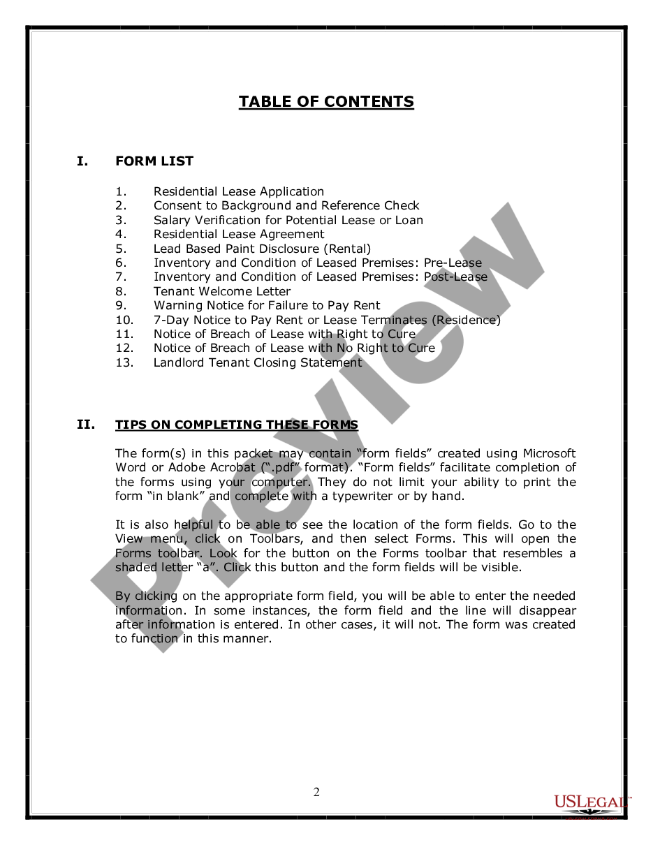 page 1 Residential Landlord Tenant Rental Lease Forms and Agreements Package preview