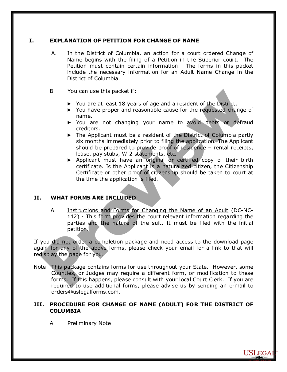 page 1 Name Change Instructions and Forms Package for an Adult preview