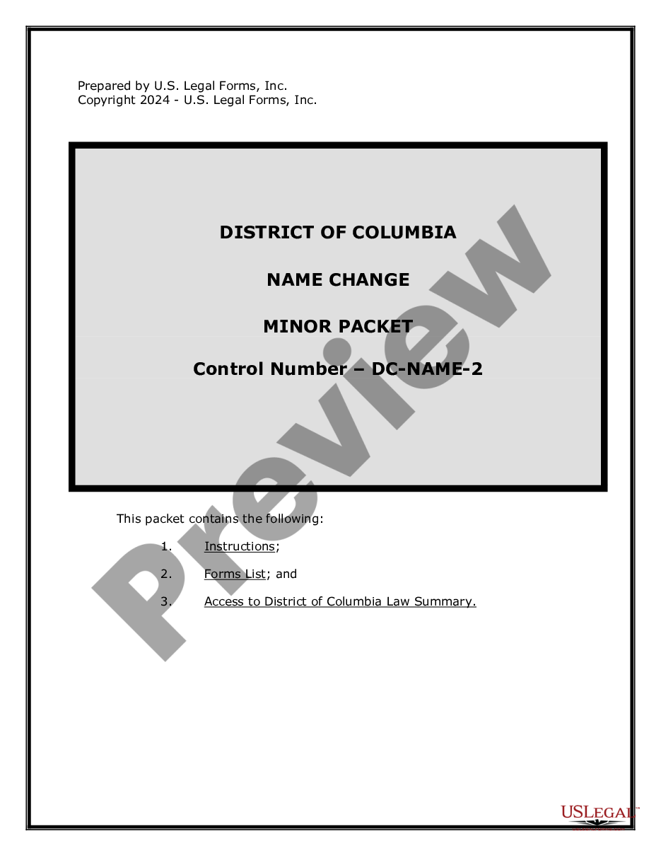 form District of Columbia Name Change Instructions and Forms Package for Minor preview