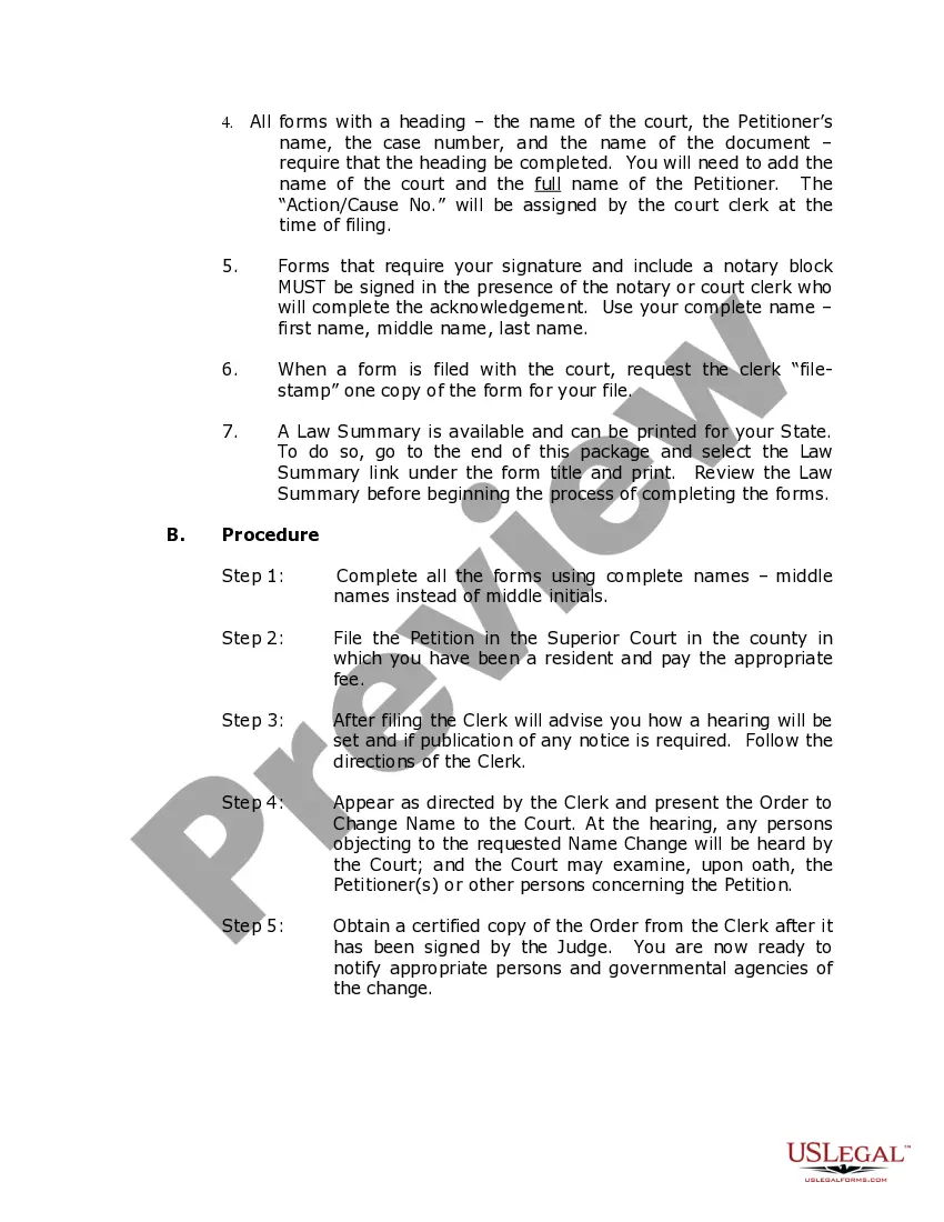 Preview District of Columbia Name Change Instructions and Forms Package for Minor
