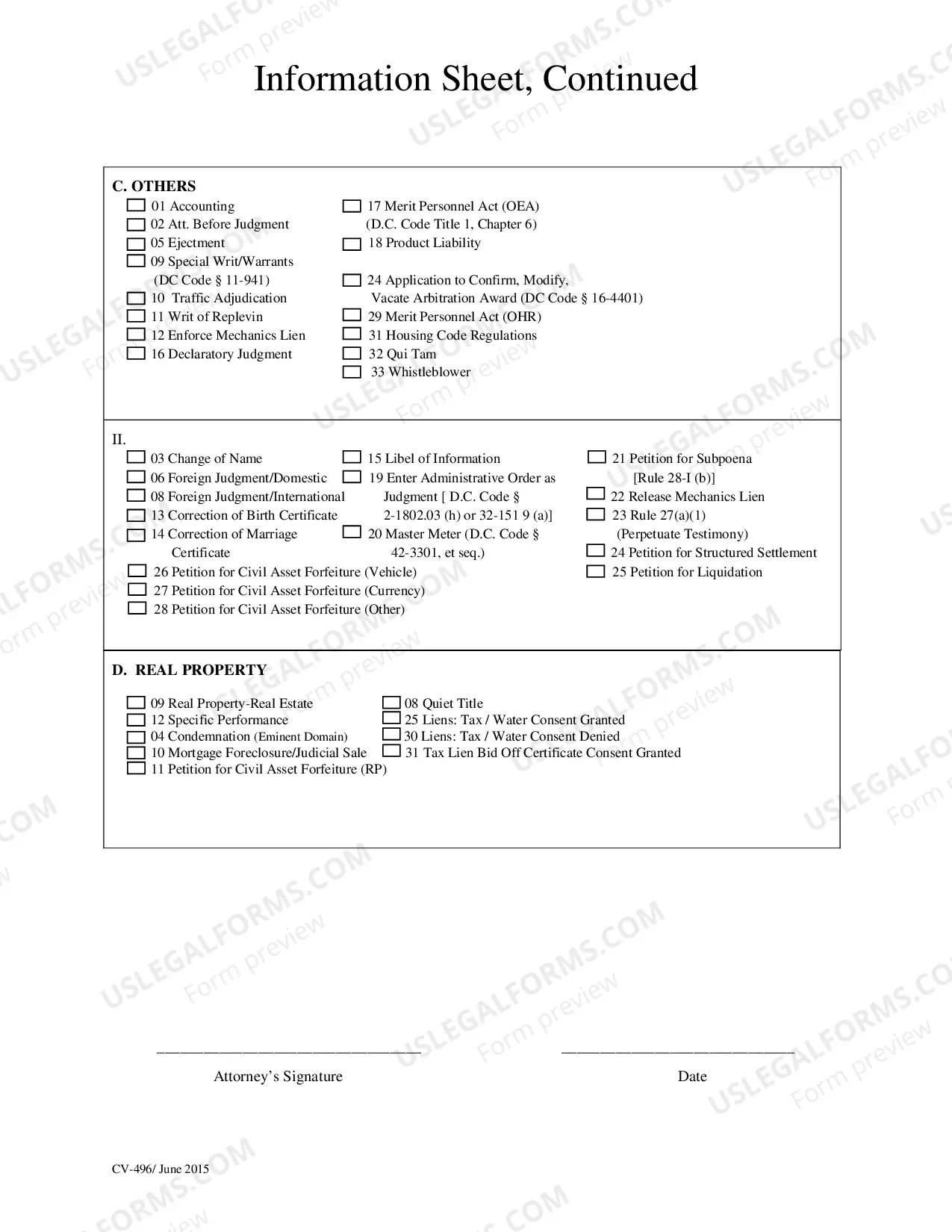 Preview Civil Actions Branch - Case Information Sheet