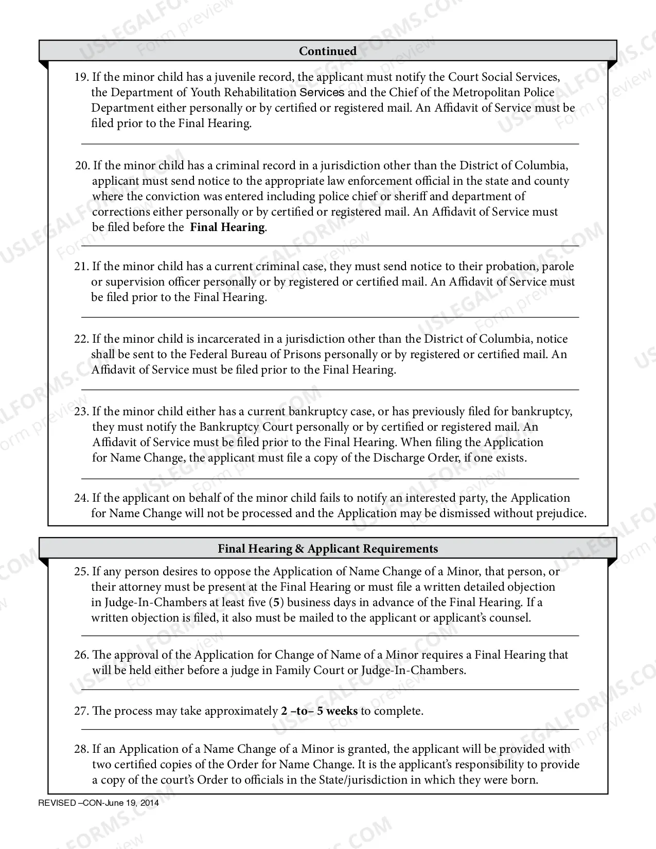 Preview Application for Change of Name of an Adult