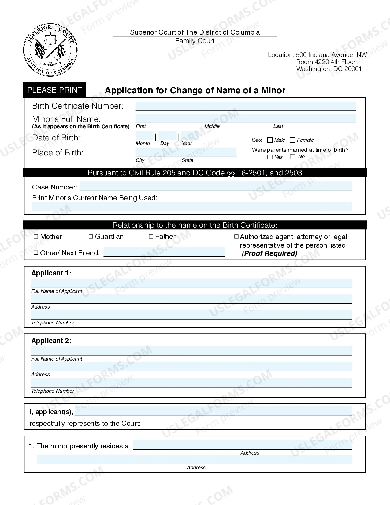 Preview Application for Change of Name of an Adult