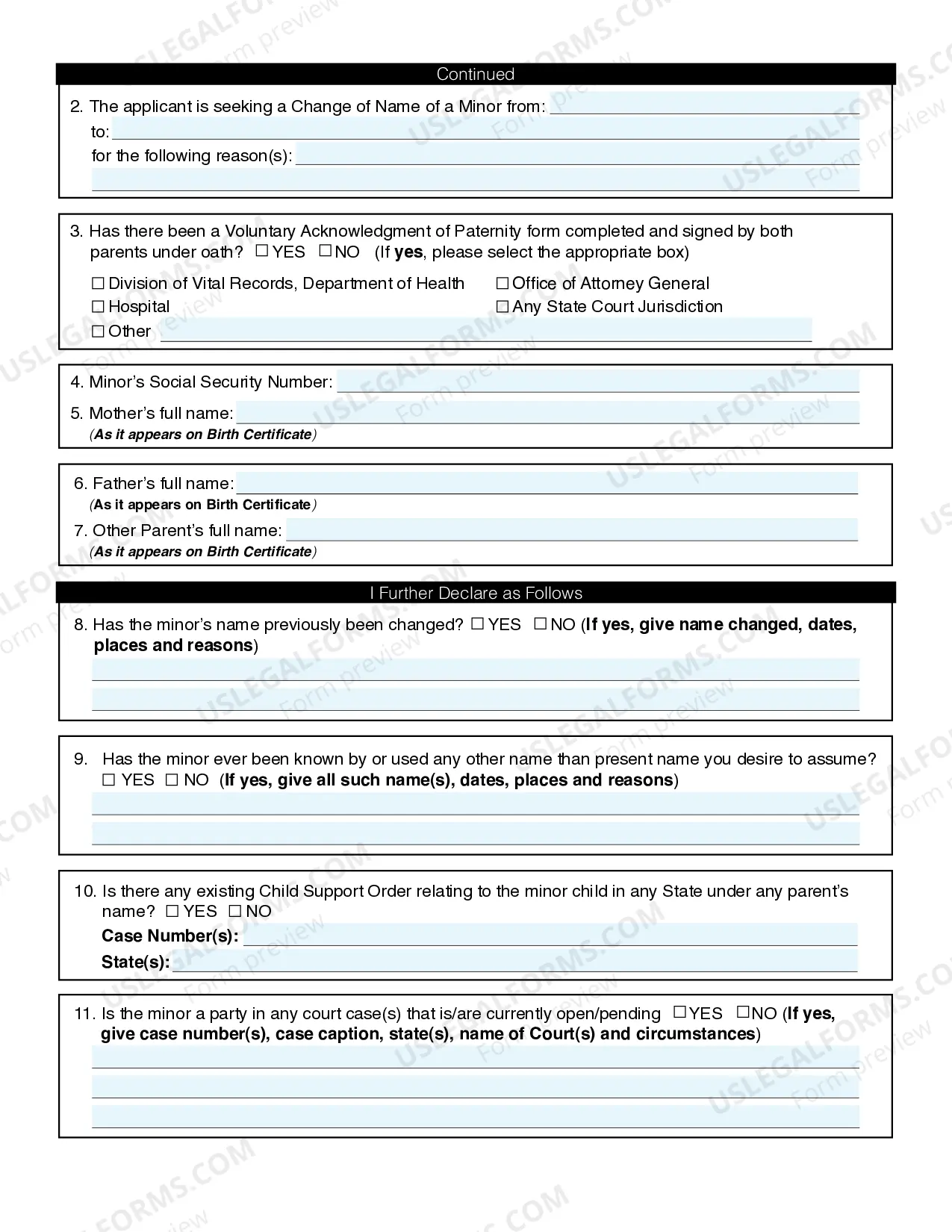Preview Application for Change of Name of an Adult
