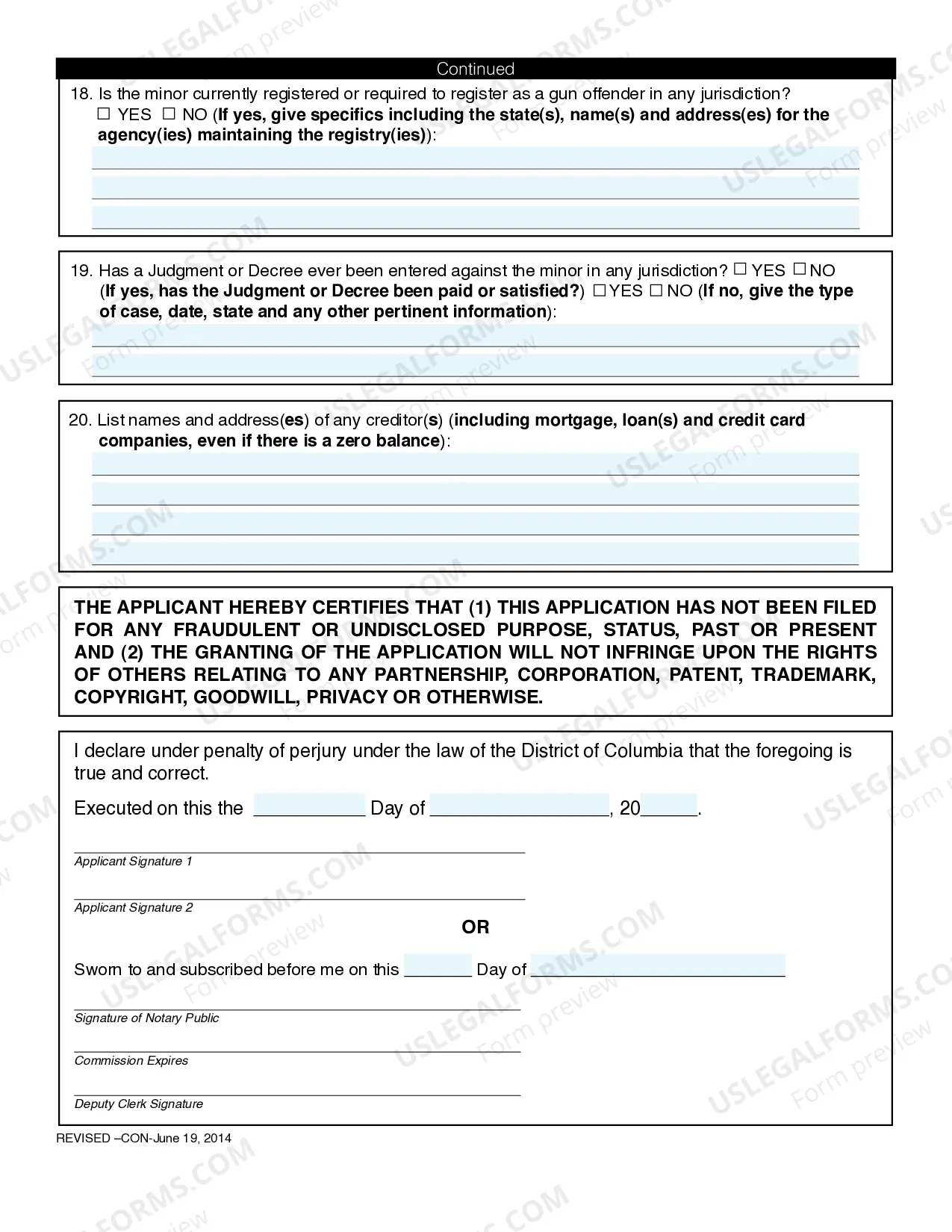 Preview Application for Change of Name of an Adult