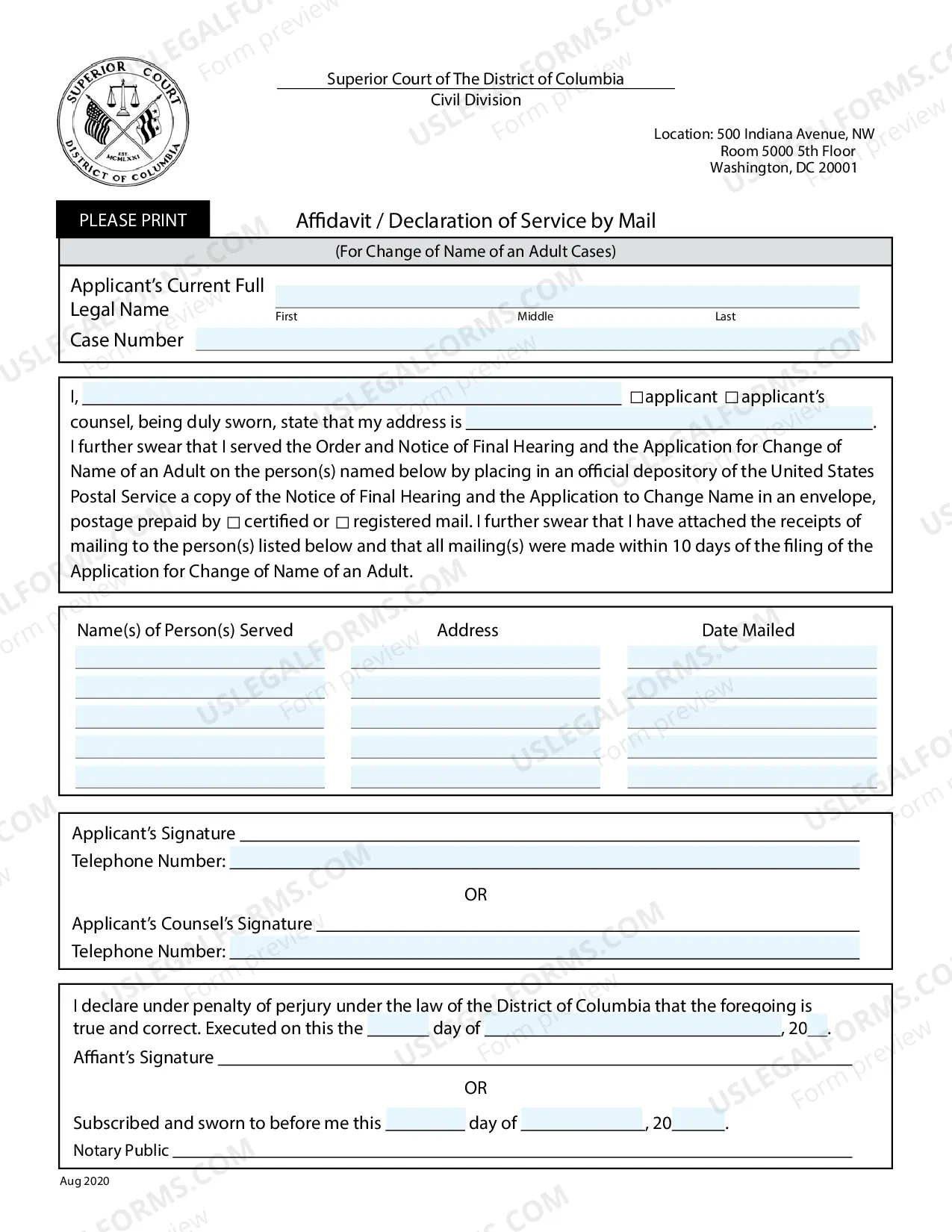 Preview Application for Change of Name Instructions for an Adult