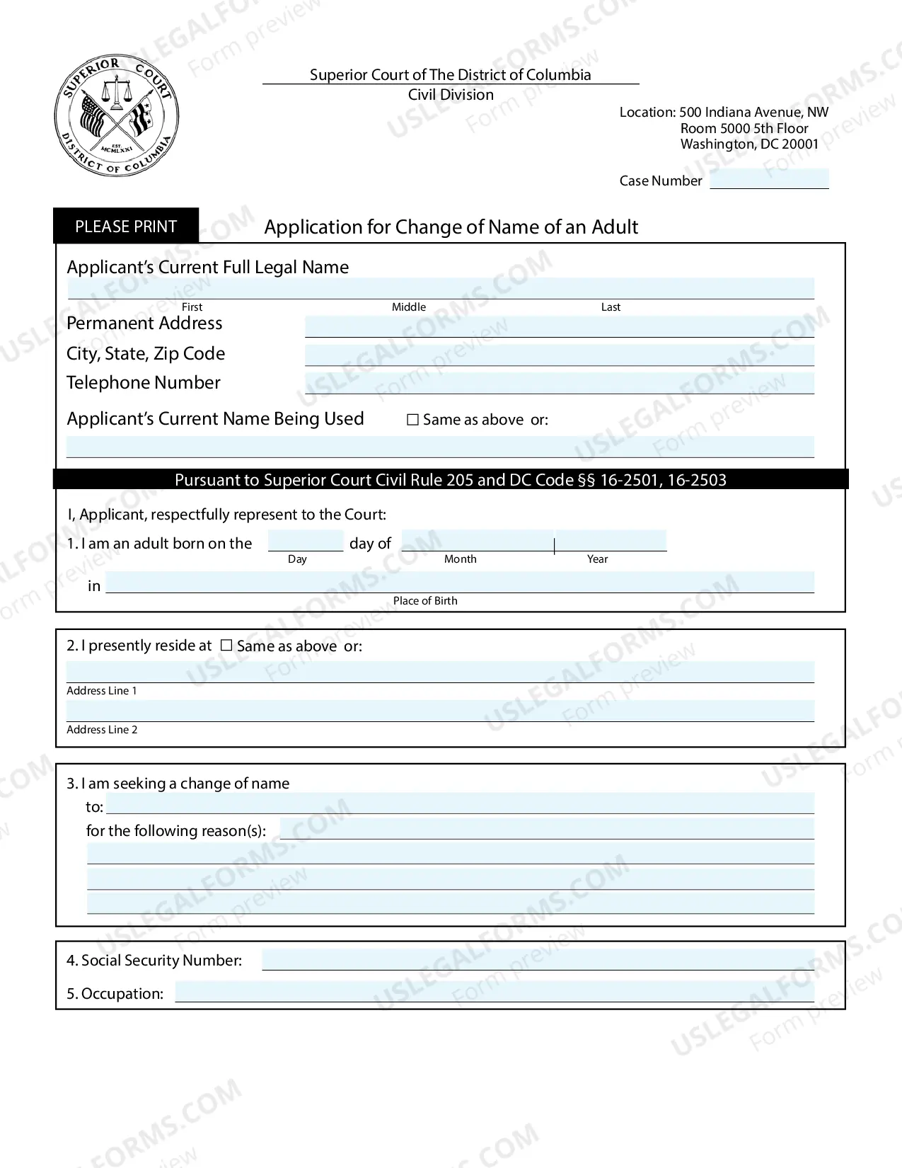 Preview Application for Change of Name Instructions for an Adult