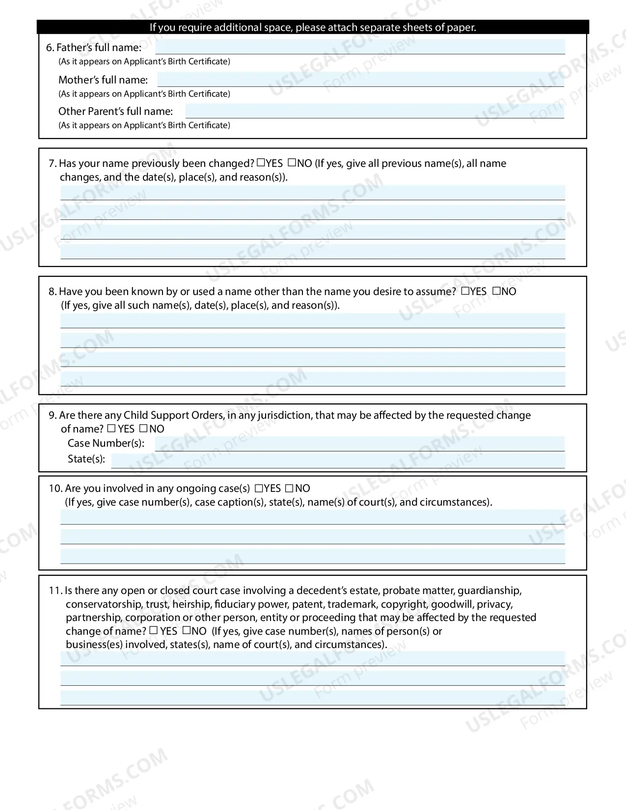 Preview Application for Change of Name Instructions for an Adult