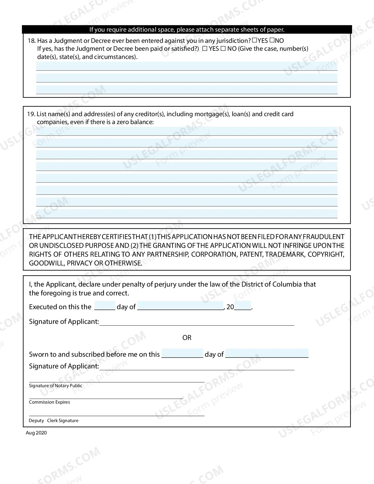 Preview Application for Change of Name Instructions for an Adult