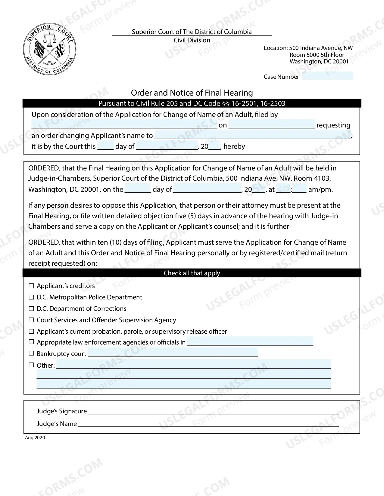 Preview Application for Change of Name Instructions for an Adult