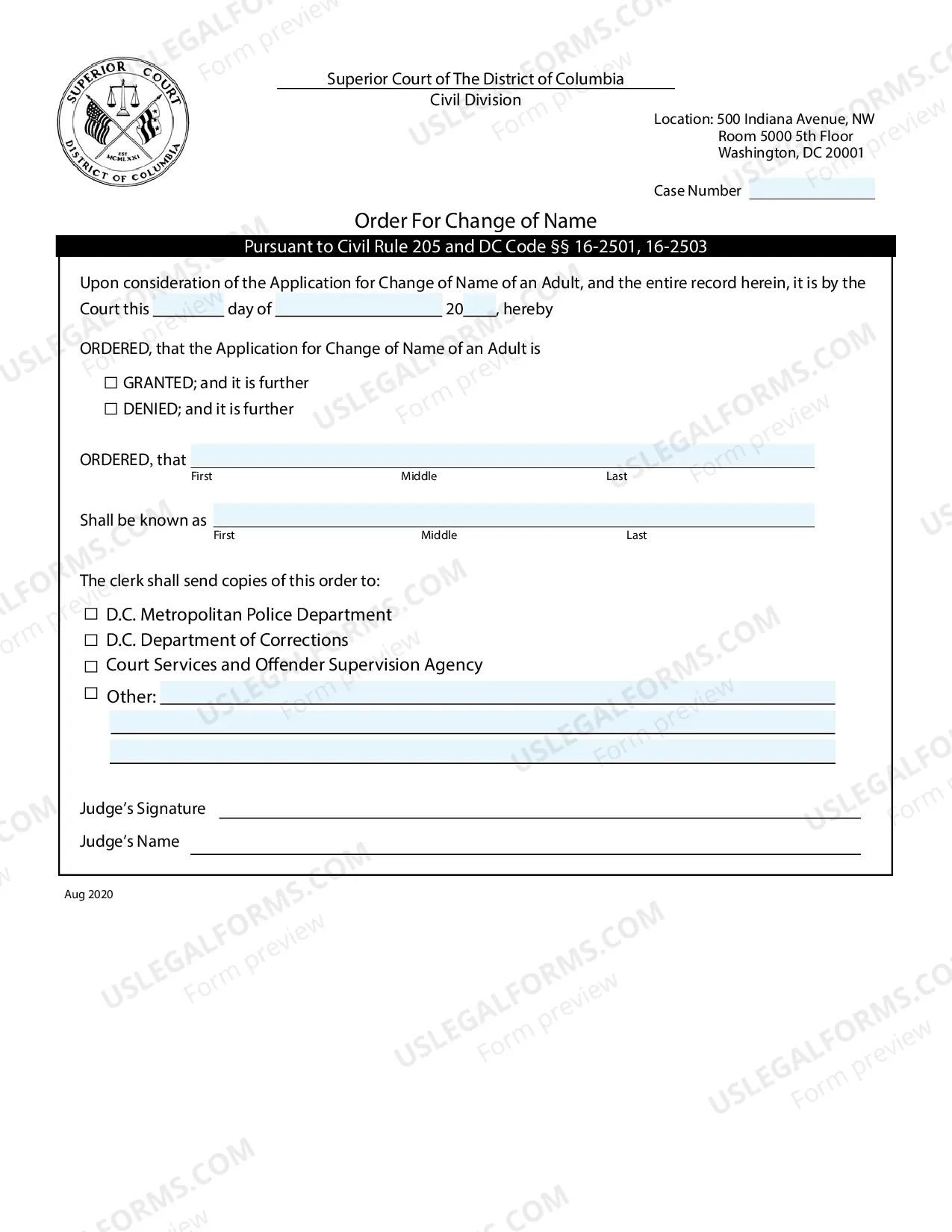 Preview Application for Change of Name Instructions for an Adult