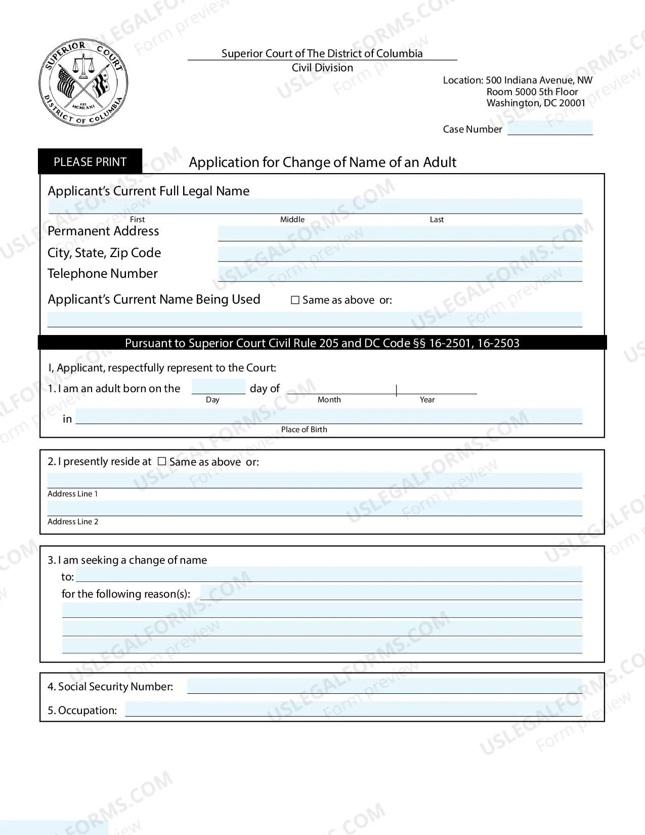 Preview Instructions and Forms for Changing the Name of an Adult