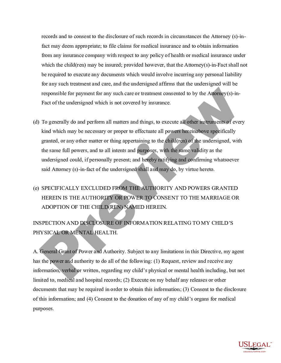 page 1 Power of Attorney for Care of Child or Children preview
