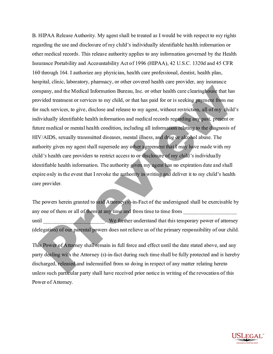 page 2 Power of Attorney for Care of Child or Children preview