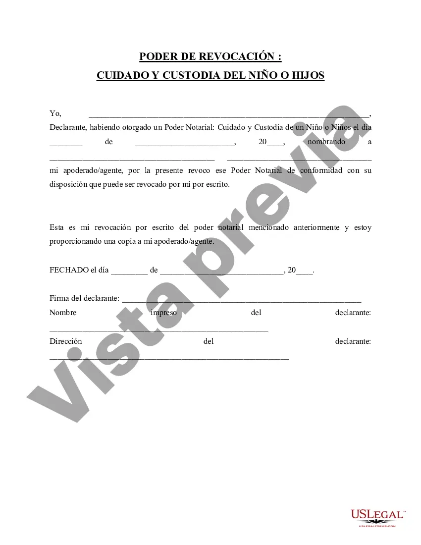 Preview Revocación del poder notarial para el cuidado de un niño o niños
