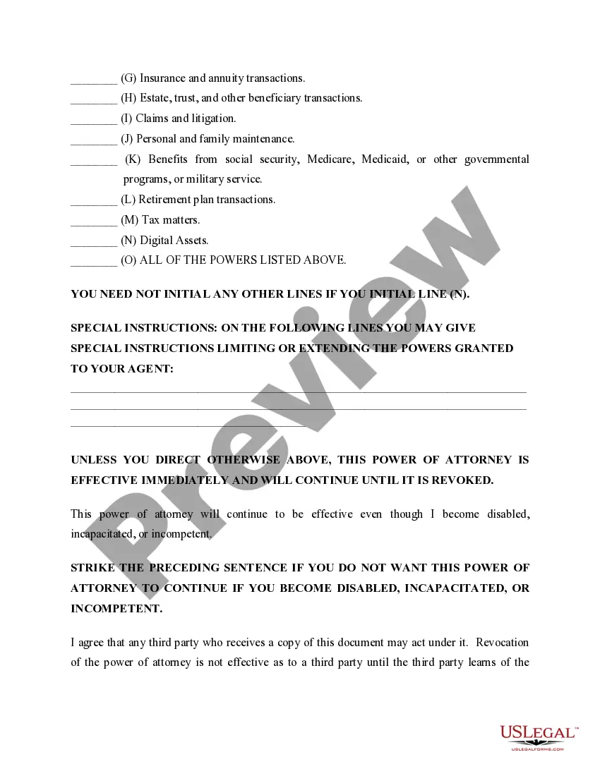 Preview Statutory General Power of Attorney - General, Durable, Limited