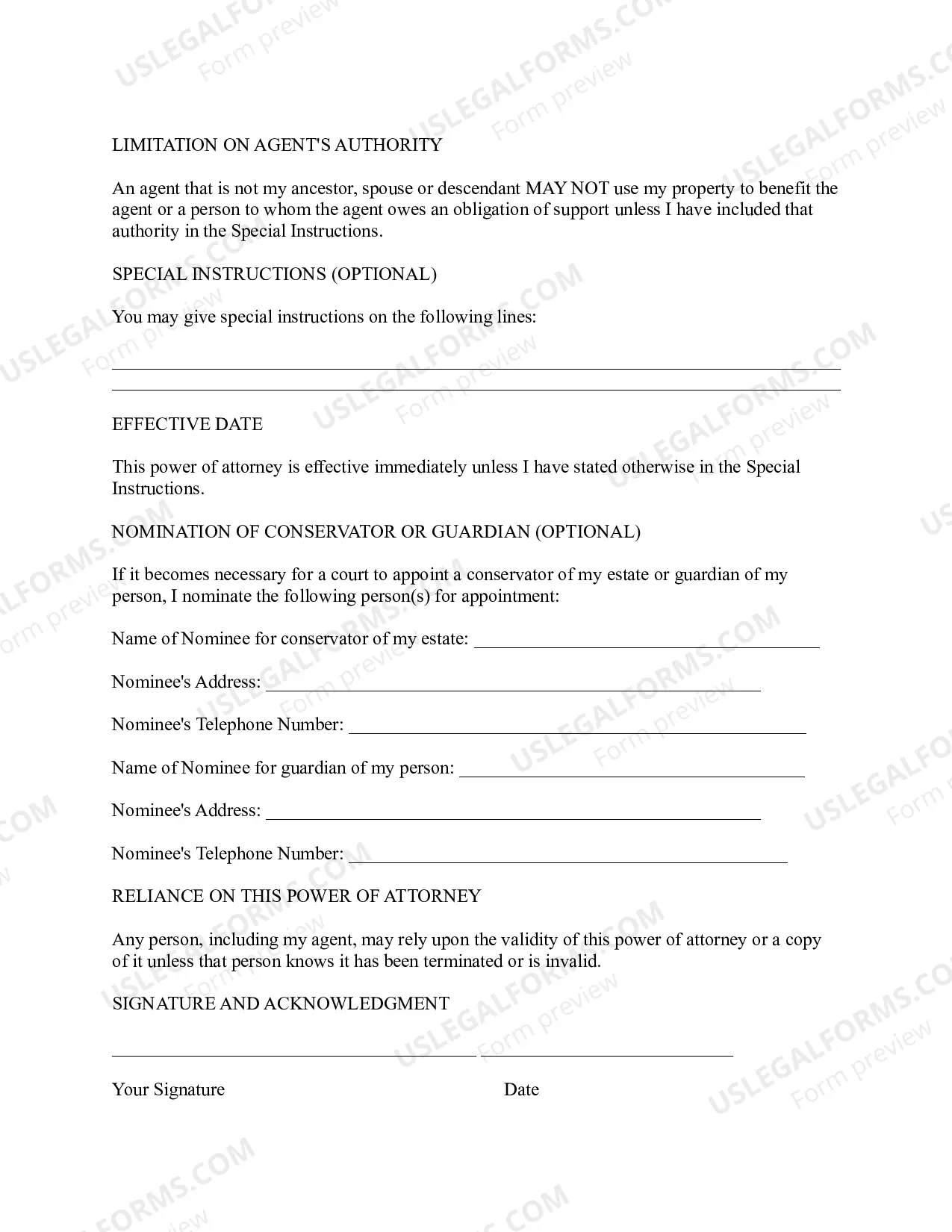 Preview Statutory General Power of Attorney - General, Durable, Limited